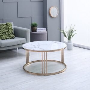 Modern Round White Marble and Gold Coffee Table