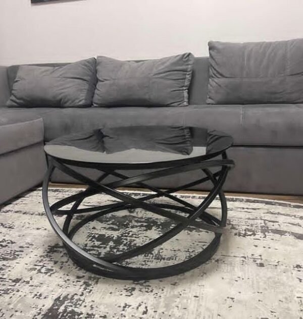 IMG_3595 Modern Black Metal Orbital Coffee Table with Glass Top