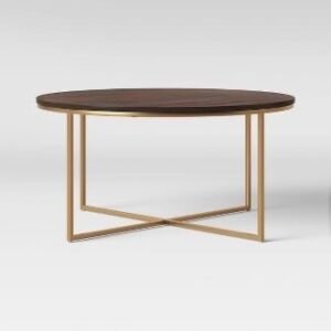 Round Wood Top Coffee Table with Metallic X-Base