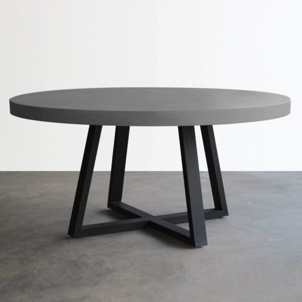 Industrial Round Table with Dark Concrete-Effect Top and Metal X-Base
