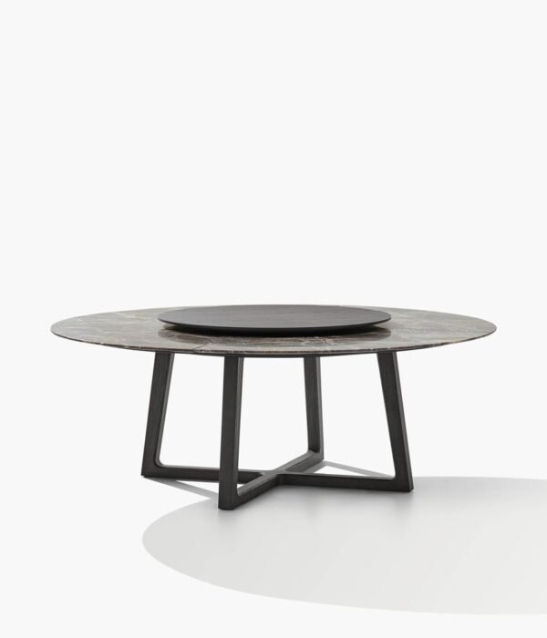 Contemporary Round Dining/Centre Table with Marble Top and Dark Wood Base