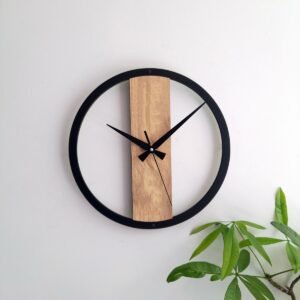 Minimalist Geometric Wood and Metal Wall Clock