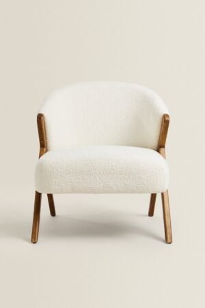 Scandinavian Style Bouclé Accent Armchair with Exposed Wood Frame