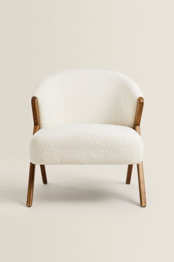 Scandinavian Style Bouclé Accent Armchair with Exposed Wood Frame