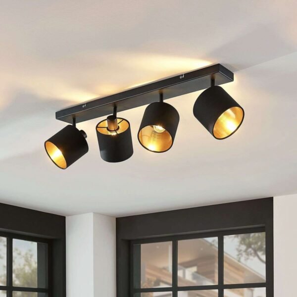 Modern Black and Gold 4-Light Ceiling Spotlight Bar