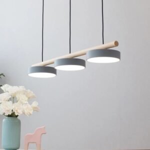Modern Linear Wood and Metal 3-Light Pendant
