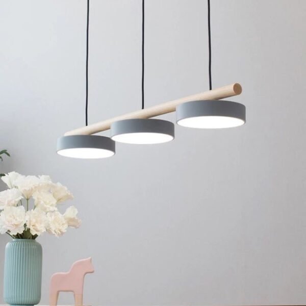 Modern Linear Wood and Metal 3-Light Pendant