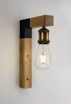 Industrial Wood and Brass Wall Sconce
