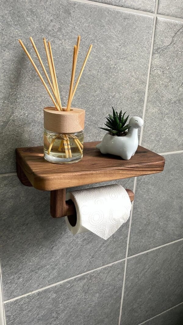 Wall-Mounted Wooden Toilet Paper Holder with Shelf