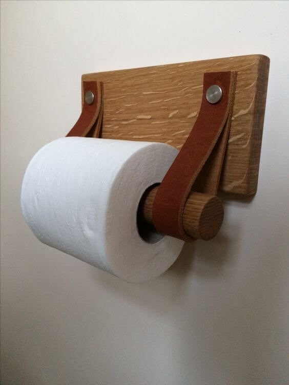 Minimalist Wood and Leather Toilet Paper Holder