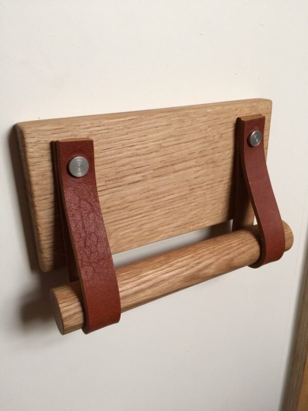 Minimalist Wood and Leather Toilet Paper Holder