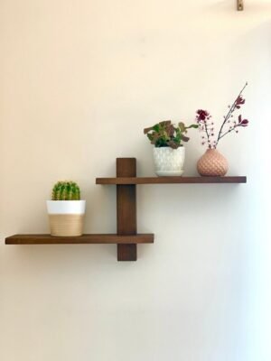 Dark Wood Geometric Floating Wall Shelf