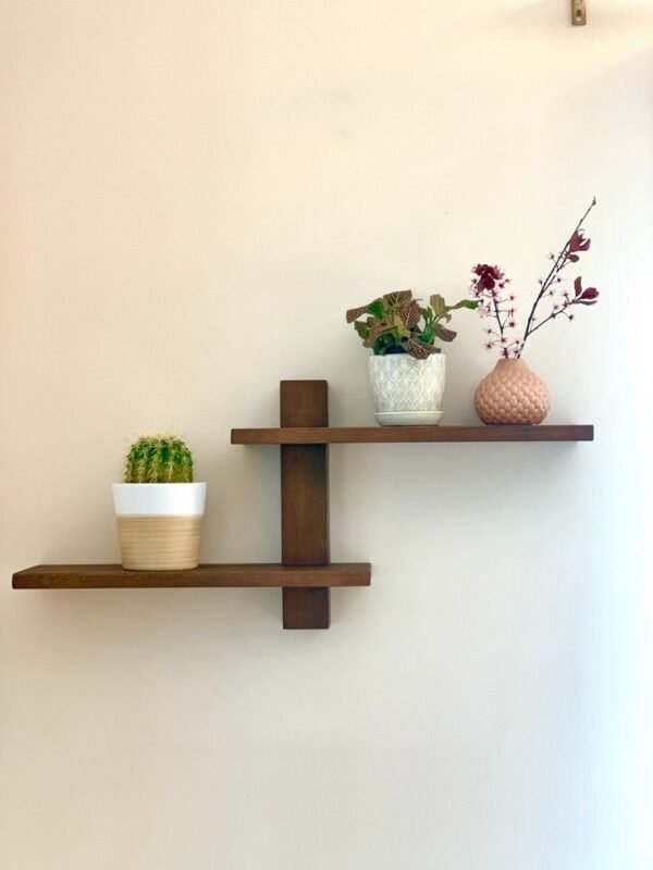 Dark Wood Geometric Floating Wall Shelf