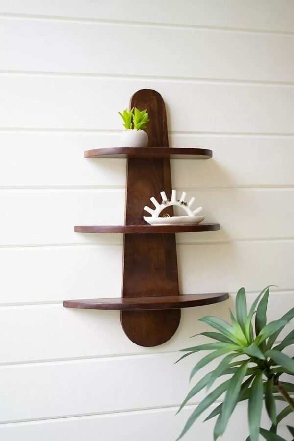 IMG_3671 Mid-Century Modern 3-Tier Curved Wooden Wall Shelf