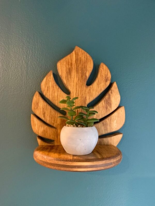 Artistic Leaf-Shaped Wooden Wall Accent Shelf
