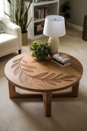 Modern Hand-Carved Round Coffee Table