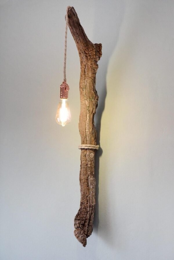 Natural Driftwood Wall Sconce with Hanging Bulb