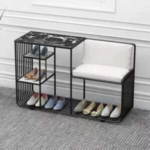 Modern Entryway Shoe Storage Bench with Marble Top