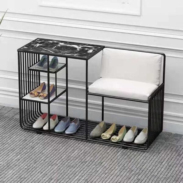 Modern Entryway Shoe Storage Bench with Marble Top