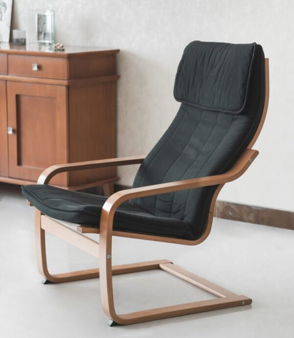 Bentwood High-Back Armchair with Black Cushion