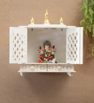 Sheesham Wood Wall Mounted Mandir In Gold